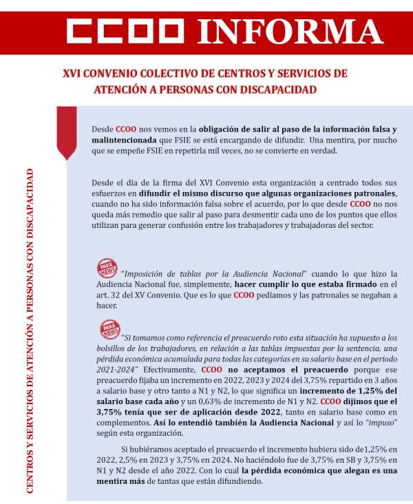 Mentiras de FSIE. XVI Convenio colectivo de centros y servicios de atención a personas con discapacidad