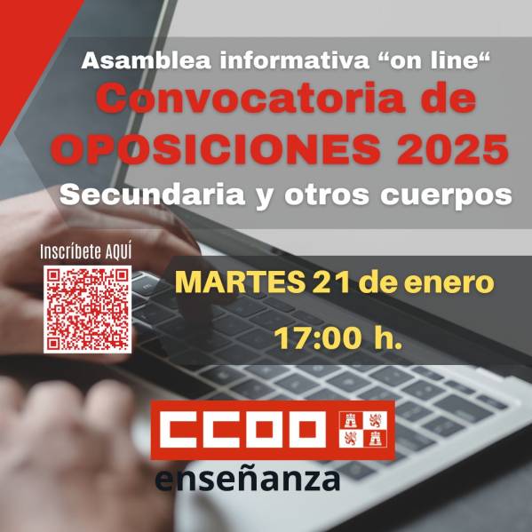 Asamblea informativa "on line". Convocatoria de OPOSICIONES 2025. Secundaria y otros cuerpos